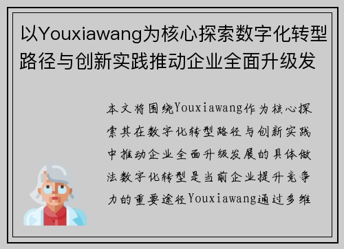 以Youxiawang为核心探索数字化转型路径与创新实践推动企业全面升级发展